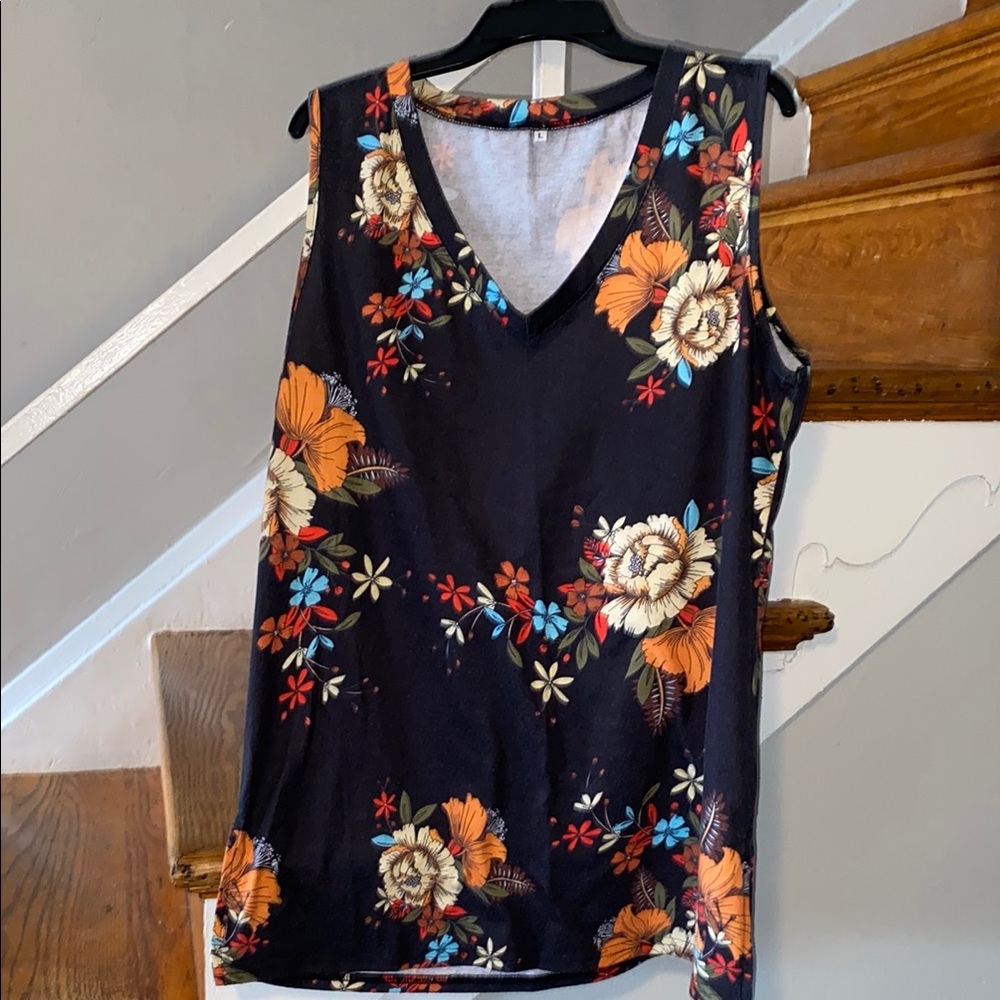 Black & Orange floral Tank Top Size Large